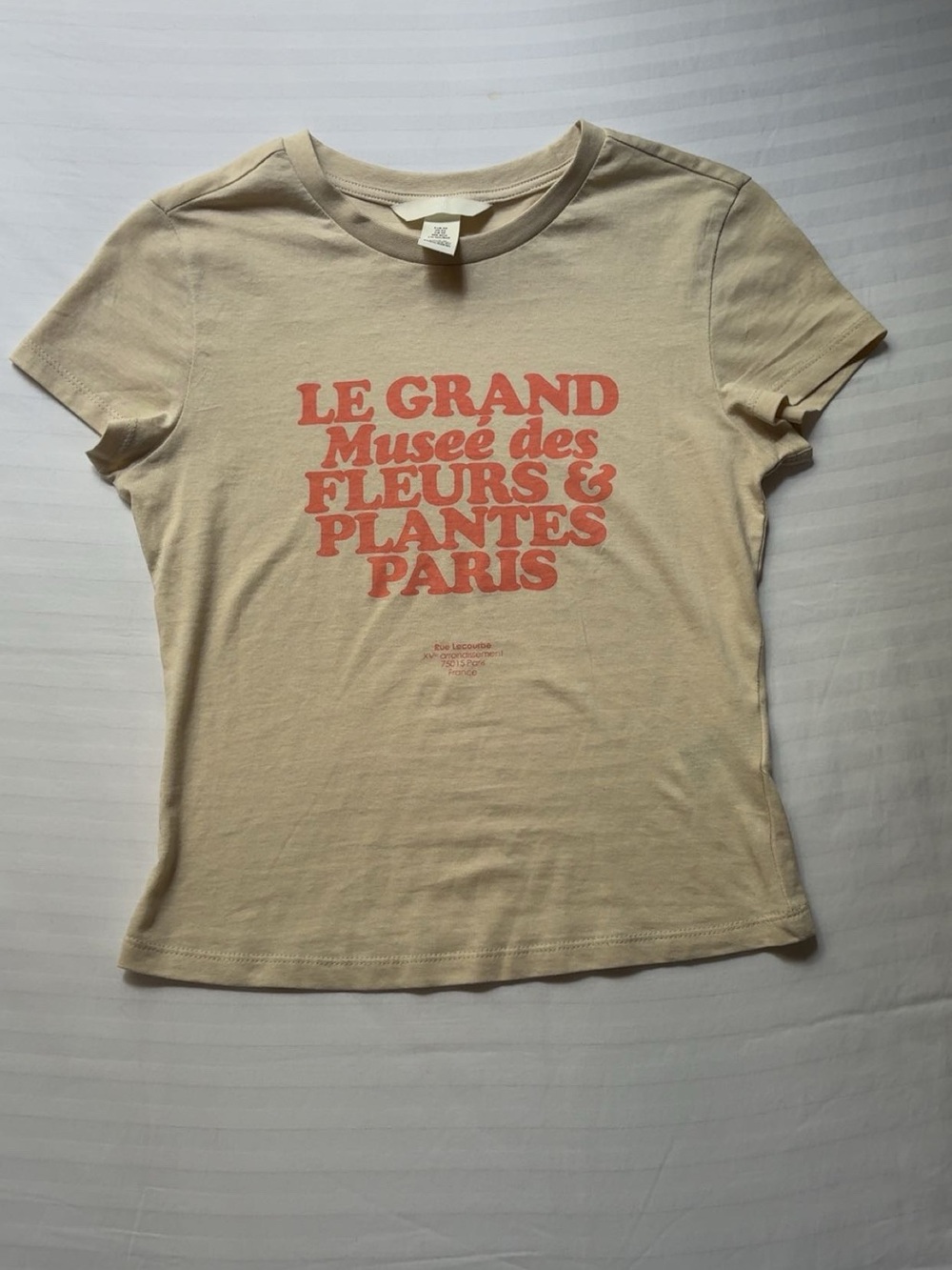 H&M Beige Crop Top with Coral Graphic Text